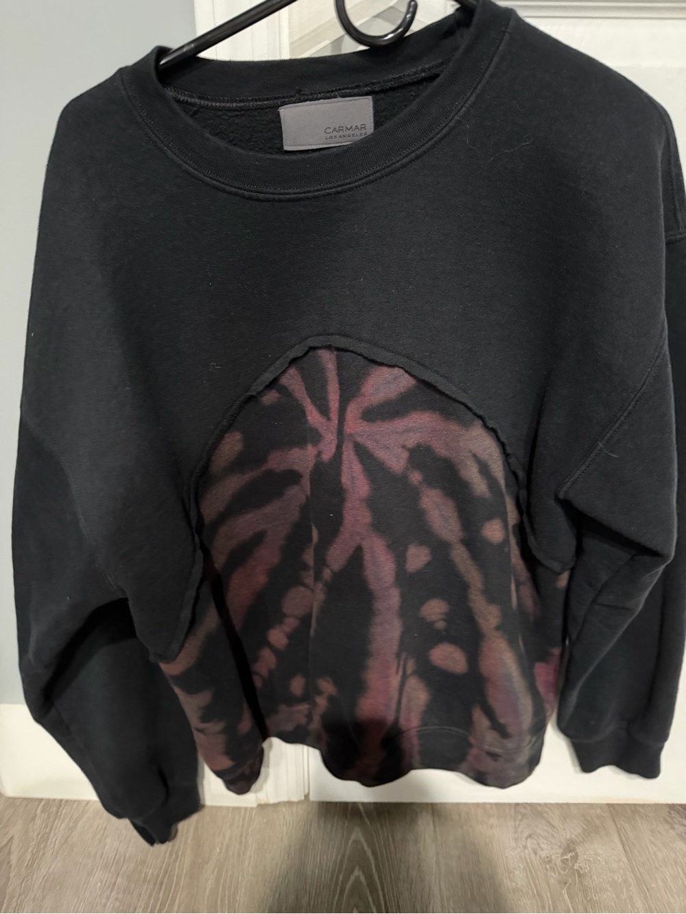 Carmar Black Sweatshirt with Burgundy Tie-Dye Panel